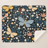 Couverture Sherpa Papillons Floral : Main Tirée Sans Couture. (Devant (Horizontal))