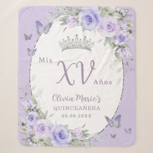 Couverture Sherpa Papillons floraux pourpres de lavande Quinceañera