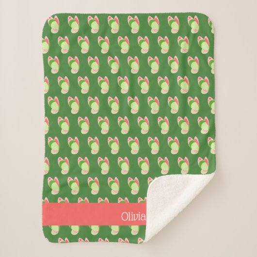 Couverture Sherpa Papillons rose et vert Personnalisé (Devant)
