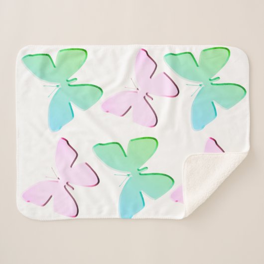 Couverture Sherpa Papillons rose et vert Sherpa Blanket (Petit) (Devant (Horizontal))