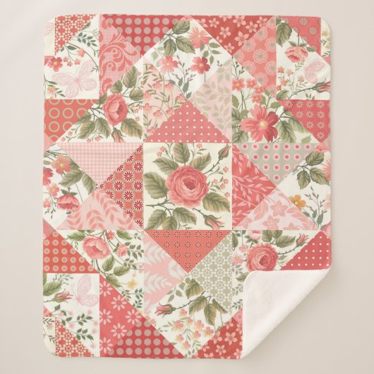 Couverture Sherpa Papillons rose Patchwork sans couture (Devant)