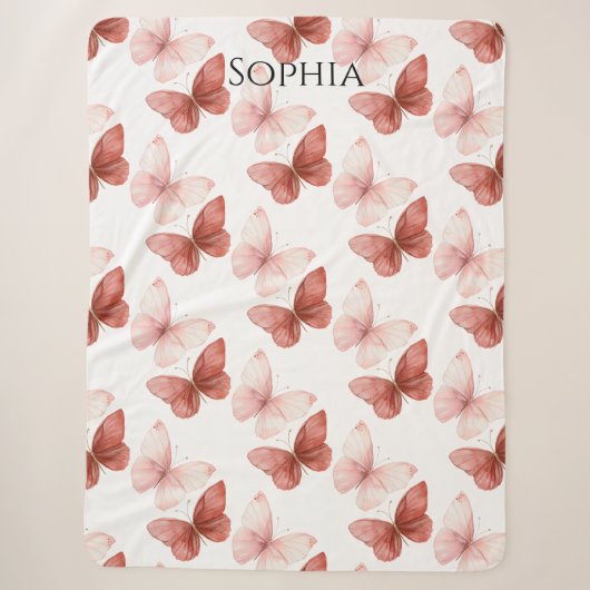 Couverture Sherpa Papillons roses rouges (Devant)