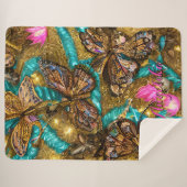 Couverture Sherpa Papillons sarcelle et or Nom personnalisé (Devant (Horizontal))