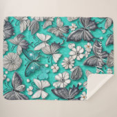 Couverture Sherpa Papillons turquoises et argentés Nom personnalisé (Devant (Horizontal))