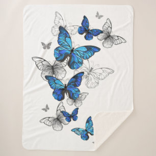 Couverture Sherpa Papillons volants bleus Morpho