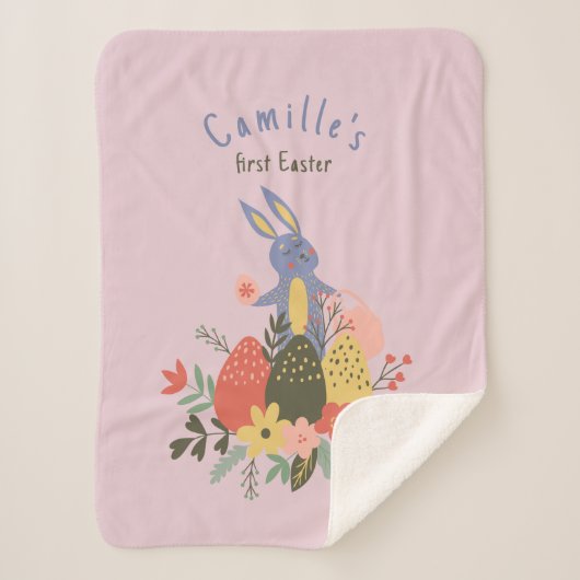 Couverture Sherpa Pâques nouveau-né pour bébé fille (Devant)