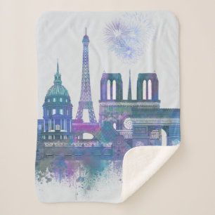 Couverture Sherpa Paris Skyline - Aquarelle bleu