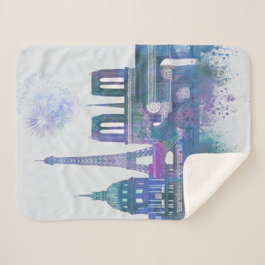 Couverture Sherpa Paris Skyline - Aquarelle bleu (Devant (Horizontal))