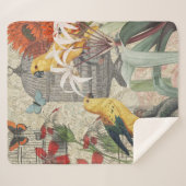 Couverture Sherpa Parrot Jaune Tropical Antique Fleur (Devant (Horizontal))