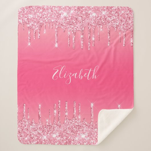 Couverture Sherpa Parties scintillant à goutte rose personnalisée Fi (Devant)