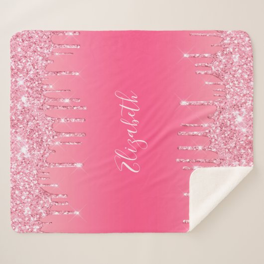 Couverture Sherpa Parties scintillant à goutte rose personnalisée Fi (Devant (Horizontal))