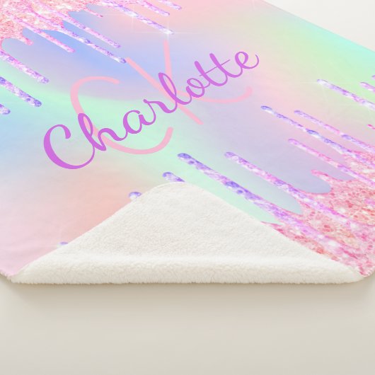 Couverture Sherpa Parties scintillant arc-en-ciel goutte rose violet (3/4)