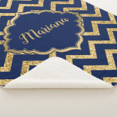Couverture Sherpa Parties scintillant d'or Blue Chevron Zigzag Motif (3/4)