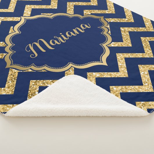 Couverture Sherpa Parties scintillant d'or Blue Chevron Zigzag Motif (3/4)