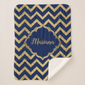 Couverture Sherpa Parties scintillant d'or Blue Chevron Zigzag Motif (Devant)