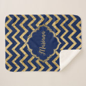 Couverture Sherpa Parties scintillant d'or Blue Chevron Zigzag Motif (Devant (Horizontal))