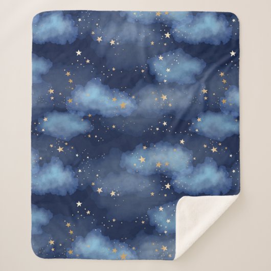 Couverture Sherpa Parties scintillant Gold Stars Dark Blue Sky Motif (Devant)
