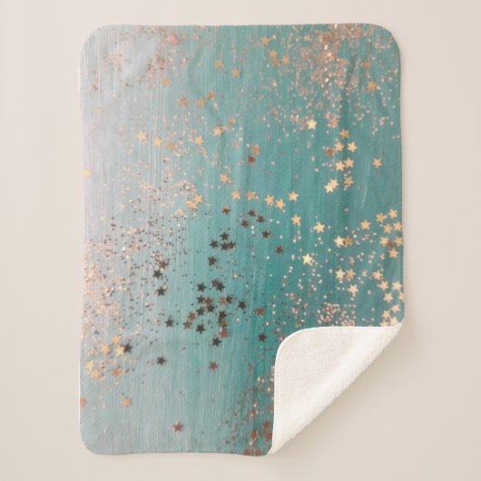 Couverture Sherpa Parties scintillant Gold Stars sur Turquoise (Devant)