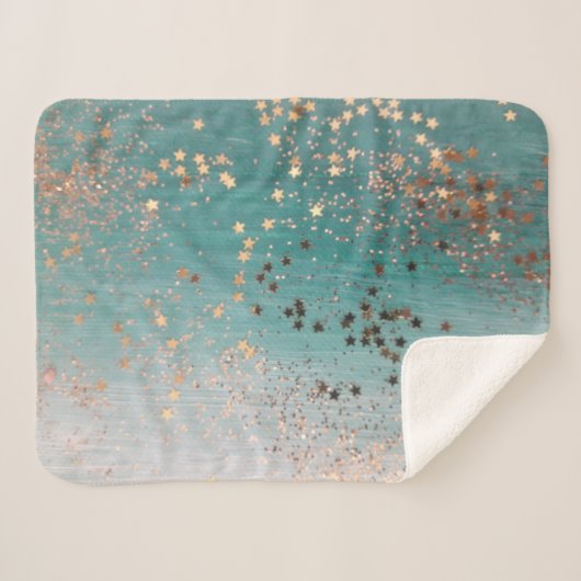 Couverture Sherpa Parties scintillant Gold Stars sur Turquoise (Devant (Horizontal))