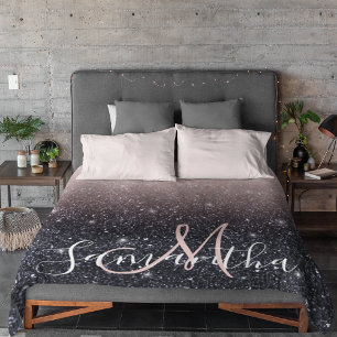 Couverture Sherpa Parties scintillant moderne noire et rose Étincell