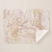 Couverture Sherpa Parties scintillant Monogramme rose et Marbre blan (Devant (Horizontal))