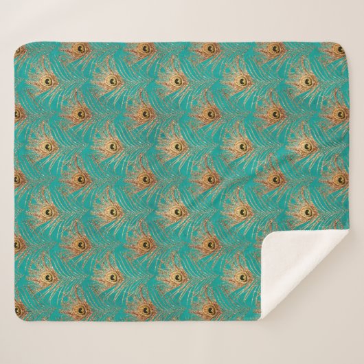 Couverture Sherpa Parties scintillant Peacock Feathers Motif Fleece  (Devant (Horizontal))