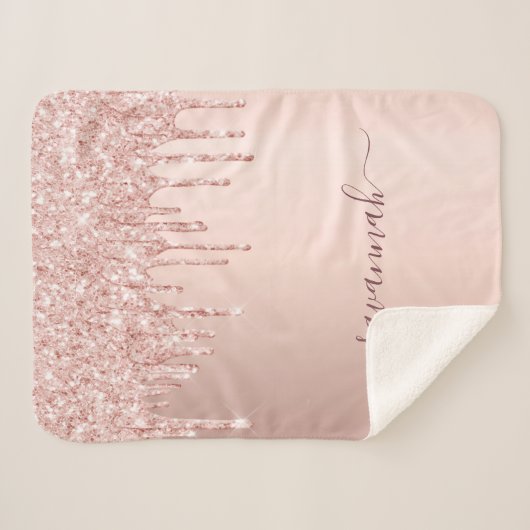 Couverture Sherpa parties scintillant rose or rose monogramme scinti (Devant (Horizontal))