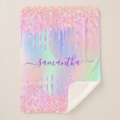 Couverture Sherpa Parties scintillant rose violet gouttes holographi (Devant)