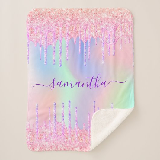 Couverture Sherpa Parties scintillant rose violet gouttes holographi (Devant)