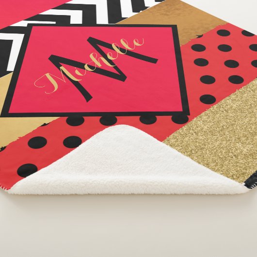 Couverture Sherpa Parties scintillant rouge Noir Brush Stroke Monogr (3/4)