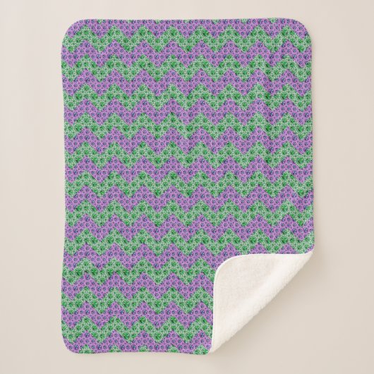 Couverture Sherpa Parties scintillant Verte Et Rose Chevron (Devant)
