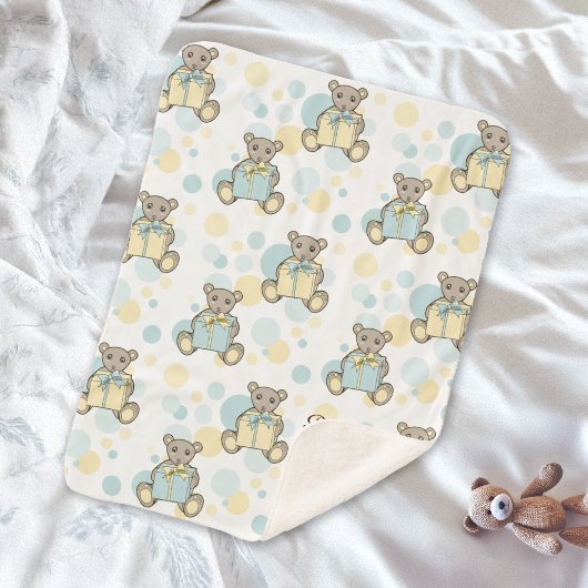 Couverture Sherpa Pastel Blue and Yellow Cute Teddy Bear