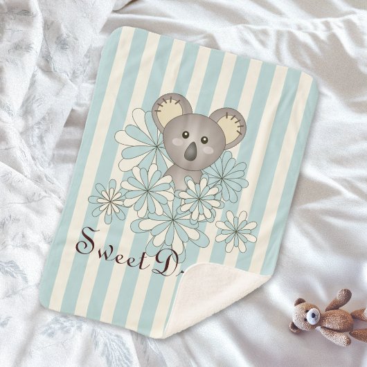 Couverture Sherpa Pastel Blue Stripe Cute Baby Koala Kids