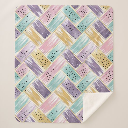 Couverture Sherpa Pastel Brushstroke & Gold Crisscross Abstrait (Devant)