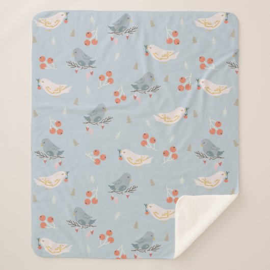 Couverture Sherpa Pastel Christmas Birds Motif sans couture (Devant)