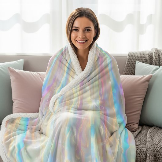 Couverture Sherpa Pastel Colors Shimmering Iridescent Stripes Patter