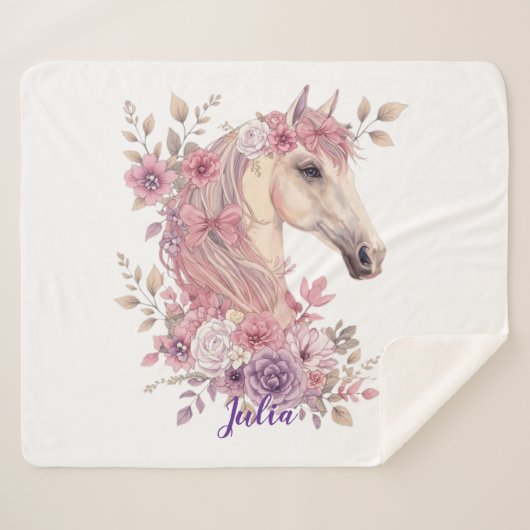 Couverture Sherpa pastel de chevaux pour filles (Devant (Horizontal))