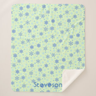 Couverture Sherpa Pastel Green Snowflakes Snow Winter Nom personnali