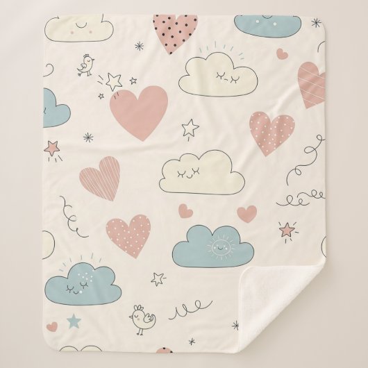 Couverture Sherpa Pastel Hearts & Clouds Watercolor Dream (10) (Devant)