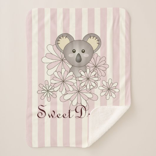Couverture Sherpa Pastel Pink Stripe mignonne Bébé Koala Filles Enfa (Devant)