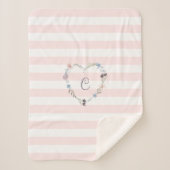Couverture Sherpa Pastel Pink Stripes Floral Heart Monogramme (Devant)