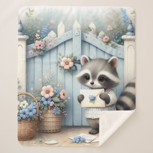 Couverture Sherpa Pastel Raccoon Letter Garden (Devant)