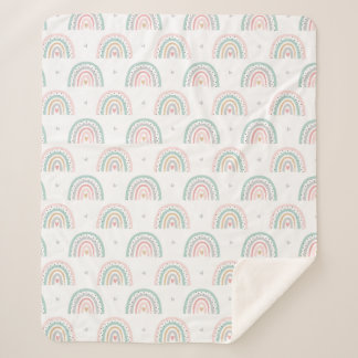 Couverture Sherpa Pastel Rainbow Motif avec Coeurs