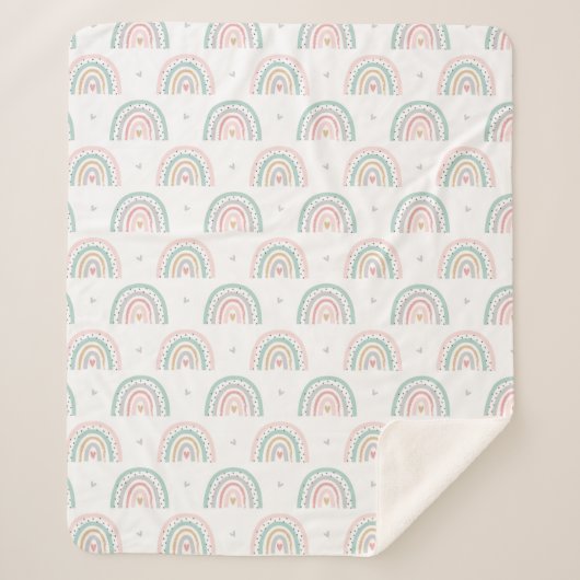 Couverture Sherpa Pastel Rainbow Motif avec Coeurs (Devant)