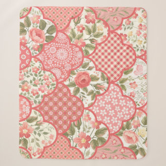 Couverture Sherpa Pastel Rose Motif à patchwork floral