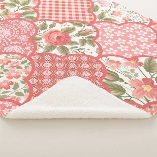Couverture Sherpa Pastel Rose Motif à patchwork floral (3/4)