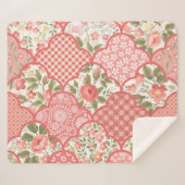 Couverture Sherpa Pastel Rose Motif à patchwork floral (Devant (Horizontal))