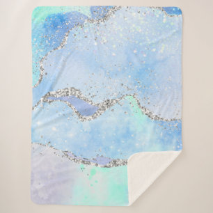Couverture Sherpa *~* Pastel Sky Blue Agate Argent PARTIES SCINTILLA