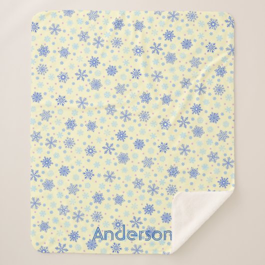 Couverture Sherpa Pastel Yellow Snowflakes Mignonne Élégant Nom Pers (Devant)