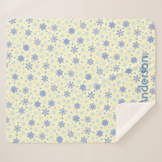 Couverture Sherpa Pastel Yellow Snowflakes Mignonne Élégant Nom Pers (Devant (Horizontal))